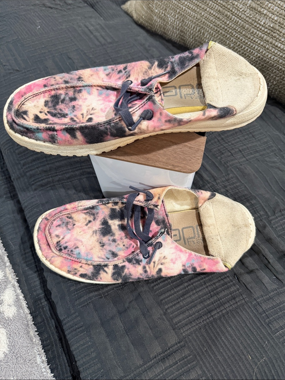 Hey Dude Tie-Dye Canvas Slip-On Moccasins in Pink and Black